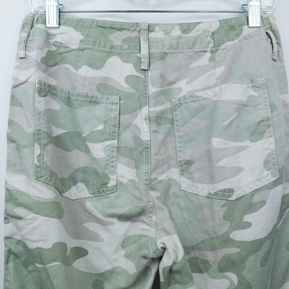 MOTHER The Shaker Chop Crop Fray Linen Tencel Blend Pants Sz 27 Desert Camo - Picture 9 of 16